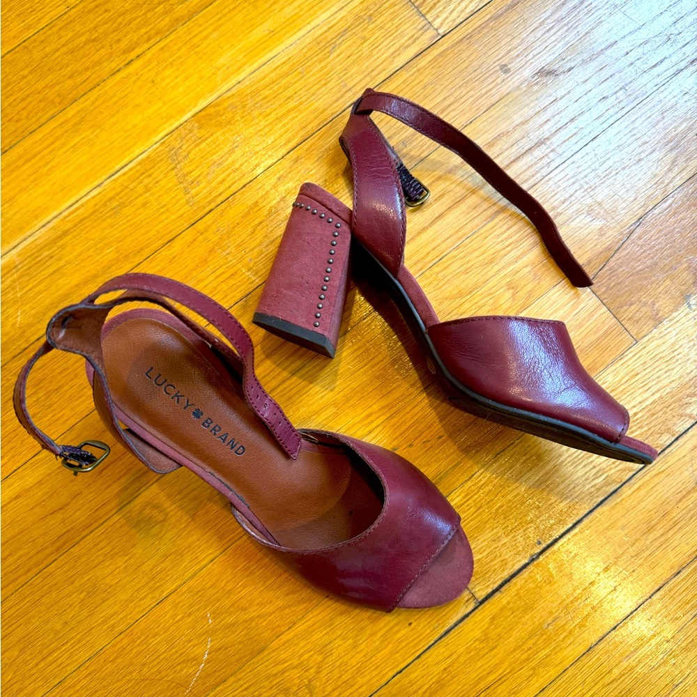 Lucky Brand Burgundy Vintage Block Heels, 7
